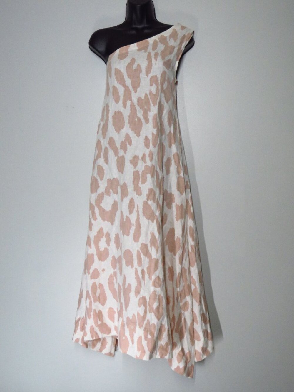 LJC Designs Leopard Print Neutral One Shoulder Linen Dress